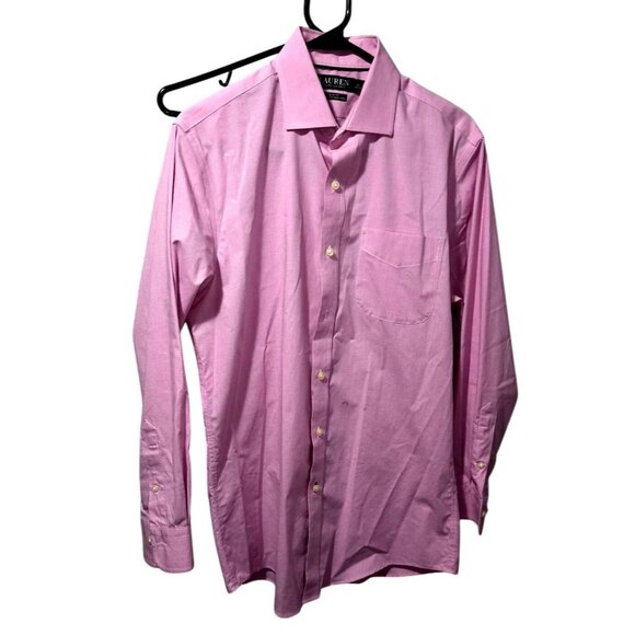 Lauren Ralph Lauren Slim Fit Mens Pink Dress Shirt 15.5 32/33 Cotton Stretch Non - Picture 1 of 7